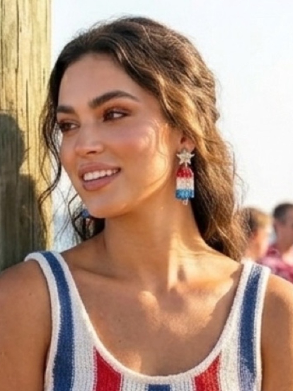 Patriotic Red White Blue Bomb Pop Popsicle Star Earrings - Picture 2 of 9